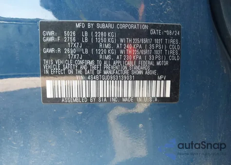 2025 Subaru Outback Wilderness из США, поврежденный, VIN 4S4BTGUD9S3139031